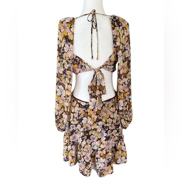 ASTR The Label Teyla Mini Dress in Brown & Yellow Floral NWT- Large - Picture 6 of 10